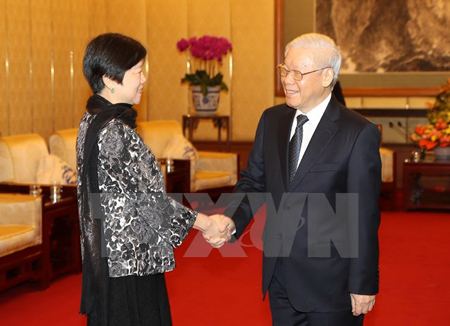 Tổng Bí thư Nguyễn Phú Trọng tiếp bà Lý Tiểu Lâm, Chủ tịch Hội Hữu nghị Đối ngoại nhân dân Trung Quốc.